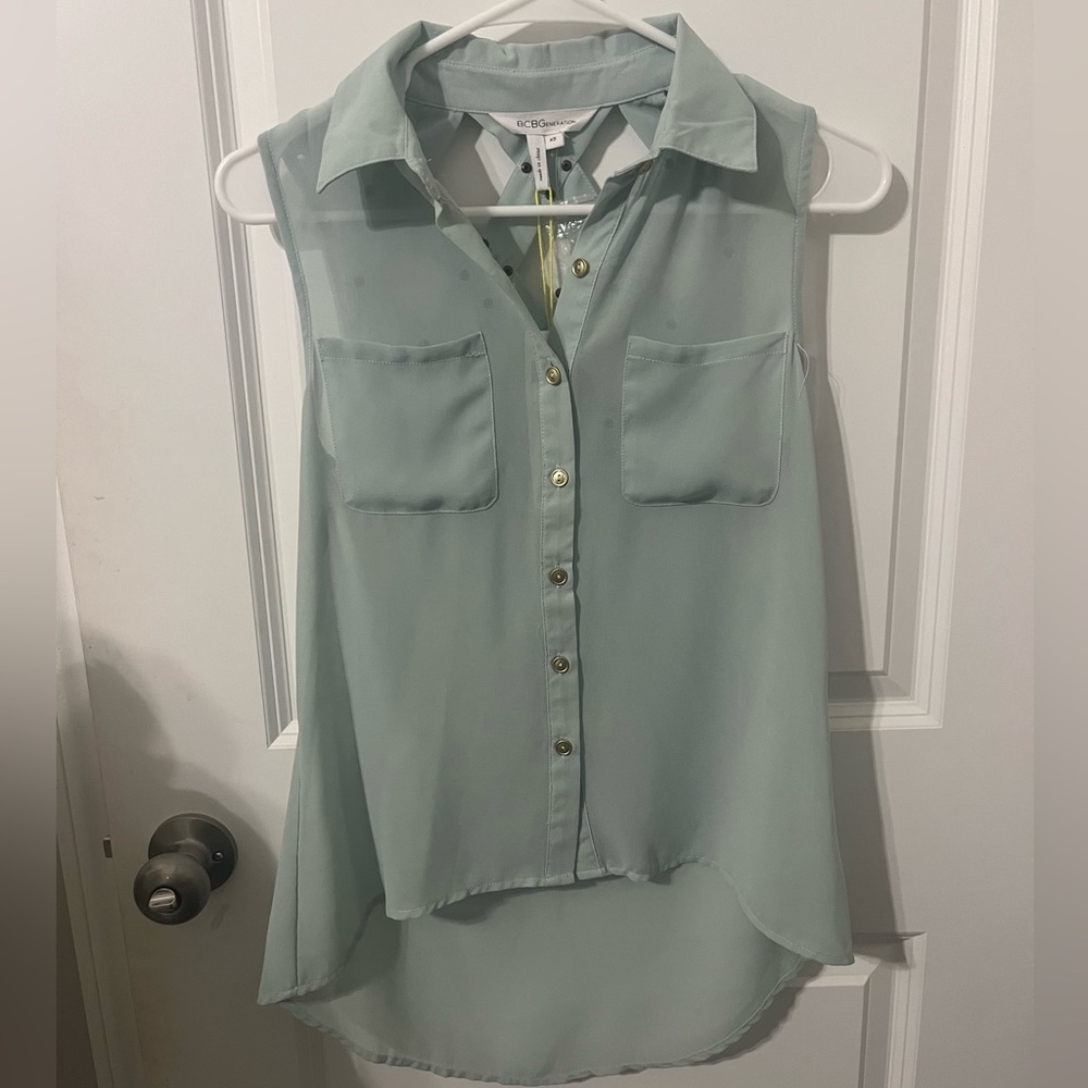 BCBGeneration sheer cross cross back green blouse XS‎